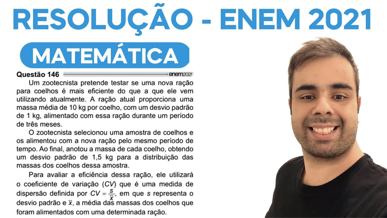 Thumbnail: ENEM 2021 – Um zootecnista pretende testar se uma nova ração para coelhos é mais eficiente do que a
