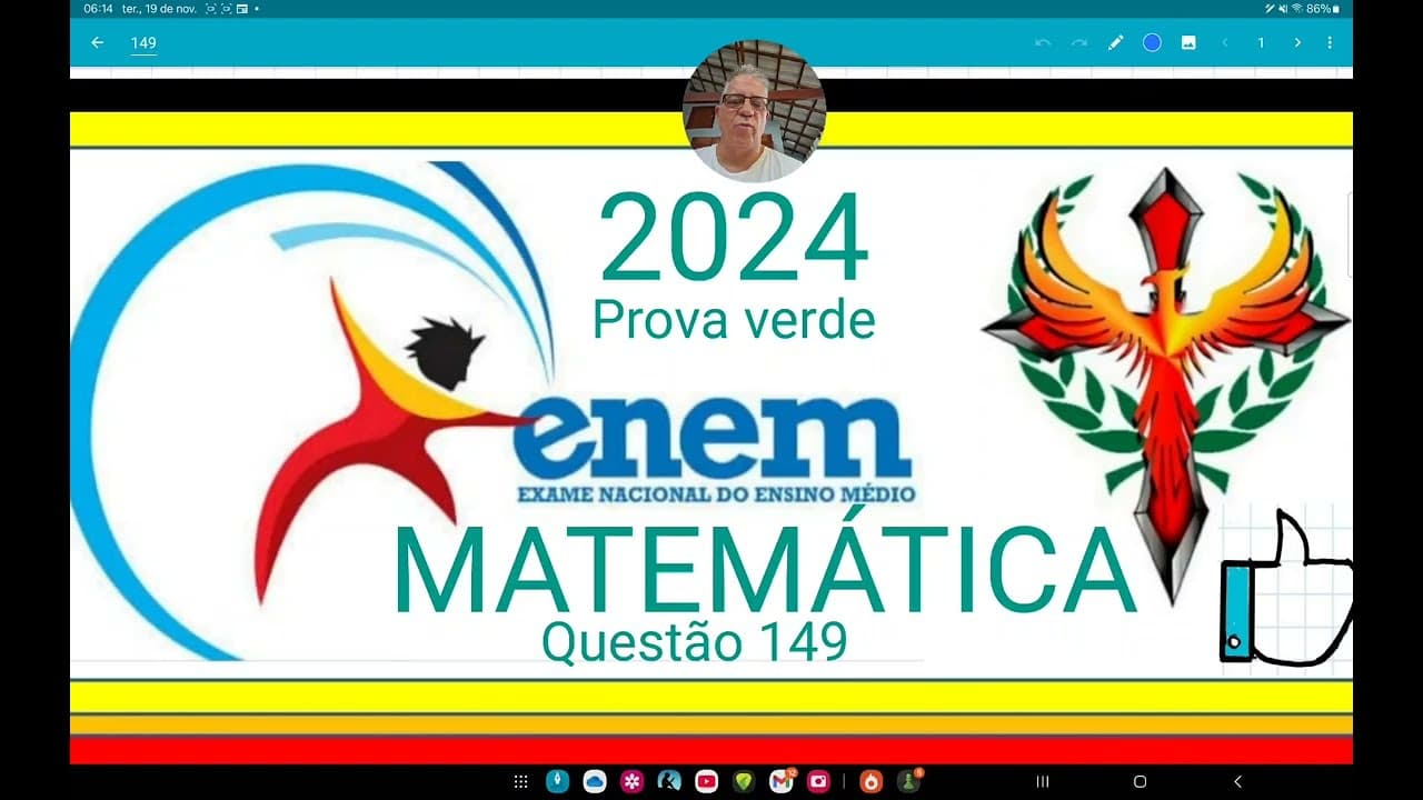 Thumbnail: ENEM 2024 MATEMÁTICA questão 149,Para obter um sólido de revolução (rotação de 360° em torno de um