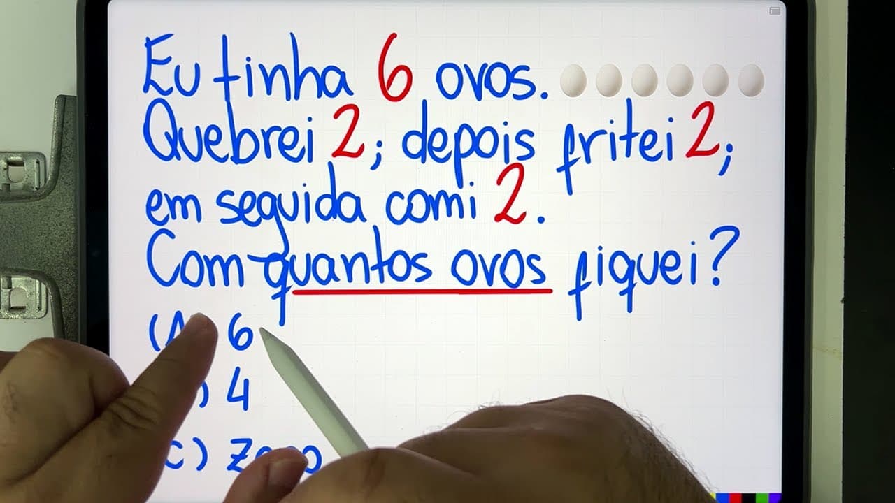 Thumbnail: 🥚 Quantos ovos? Eu tinha 6 ovos; quebrei 2; fritei 2; comi 2 🤯 Problema de matemática bugante!