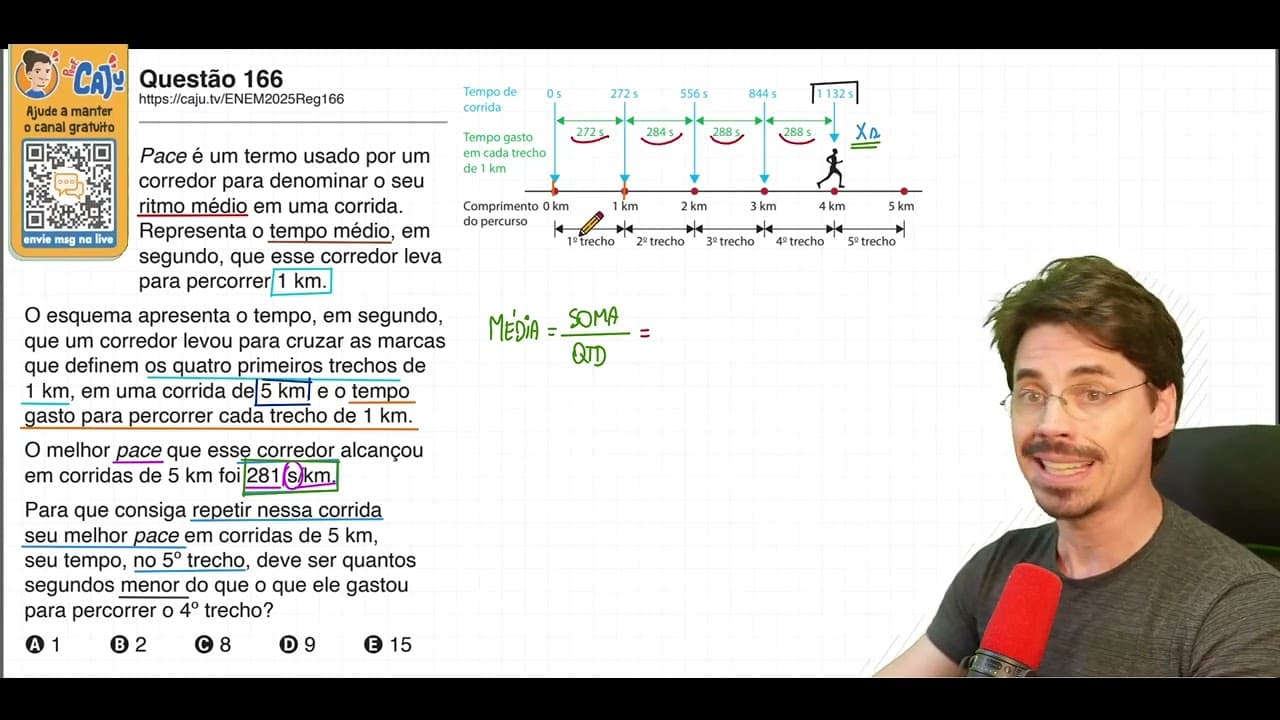 Thumbnail: [ENEM 2025] 166 📘 MÉDIA ARITMÉTICA Pace é um termo usado por um corredor para denominar o seu ritmo