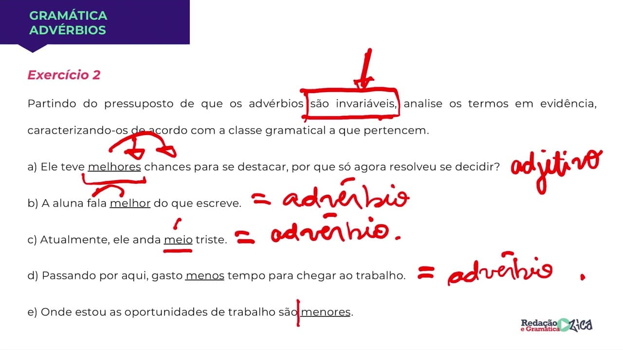 Thumbnail: ADVÉRBIOS: RESOLUÇÃO DETALHADA DE EXERCÍCIOS - Profa. Pamba