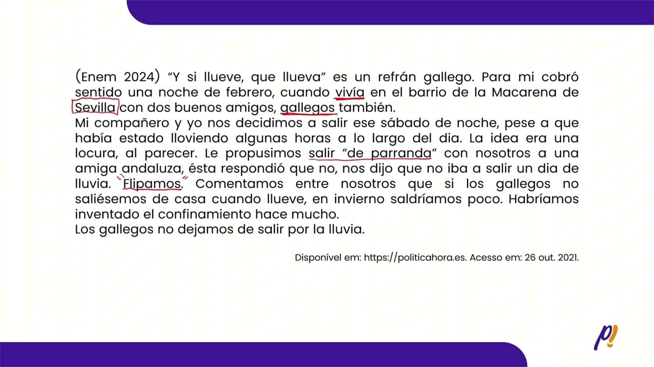 Thumbnail: ENEM 2024 - TIPOLOGÍA TEXTUAL | “Y si llueve, que llueva” es un refrán gallego. Para mi cobró...