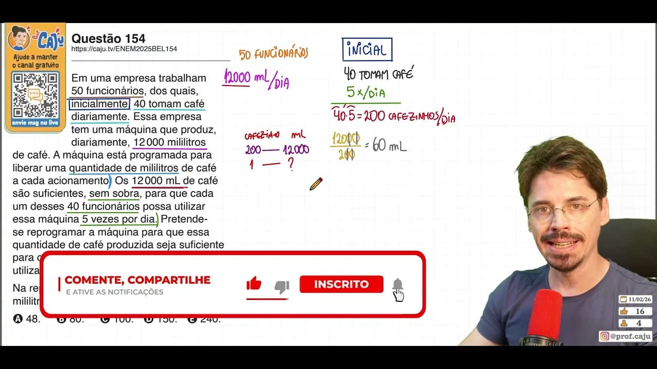 Thumbnail: [ENEM 2025 Belém] 154 📘 DIVISÃO Em uma empresa trabalham 50 funcionários, dos quais, inicialmente,