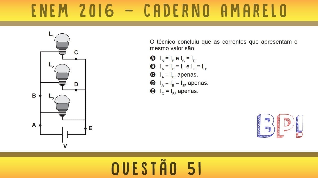 Thumbnail: #Enem2016 — Caderno amarelo, questão 51 (Eletrodinâmica)