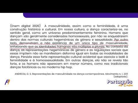 Thumbnail da aula: ENEM DIGITAL 2020 - INTERPRETAÇÃO E INFERÊNCIA DE TEXTOS | A masculinidade, assim como a feminilid..