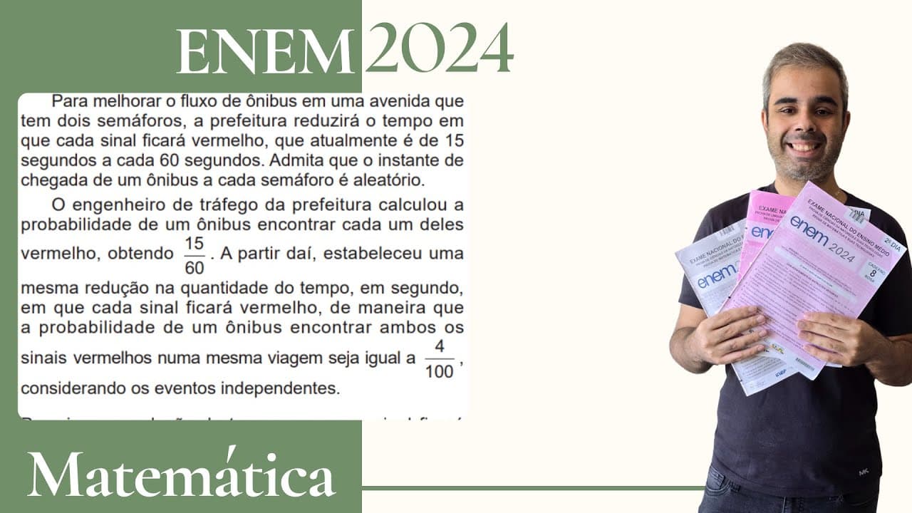Thumbnail: ENEM 2024 - Para melhorar o fluxo de ônibus em uma avenida que tem dois semáforos a prefeitura