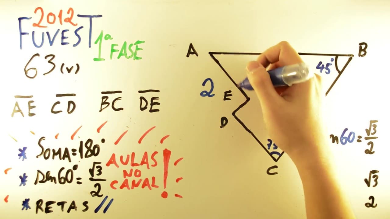 Thumbnail: FUVEST 2012 - Matemática 63 - Trigonometria e Triângulos - 1ª fase Prova V - Aulas A+ Resolve