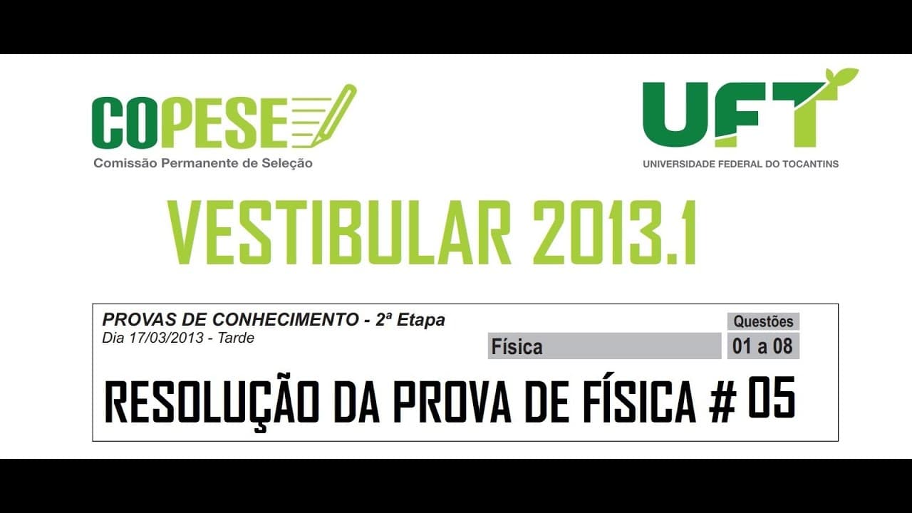 Thumbnail: Resolução da prova de FÍSICA – UFT – 2013/1 – Questão:05.