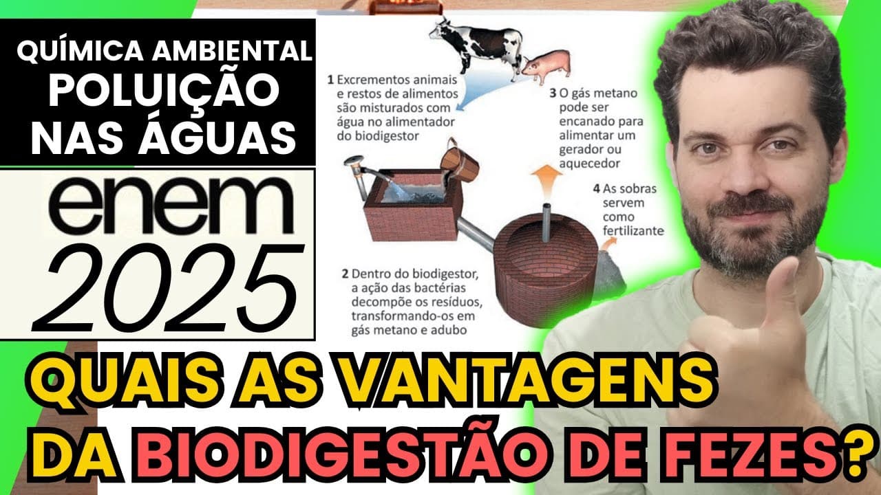 Thumbnail: ✏️ENEM 2025 | O esquema apresenta as etapas do processo de biodigestão, uma forma de dar um destino