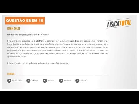Thumbnail da aula: Lista ENEM Questão 10 Refração da Luz | Fata Morgana