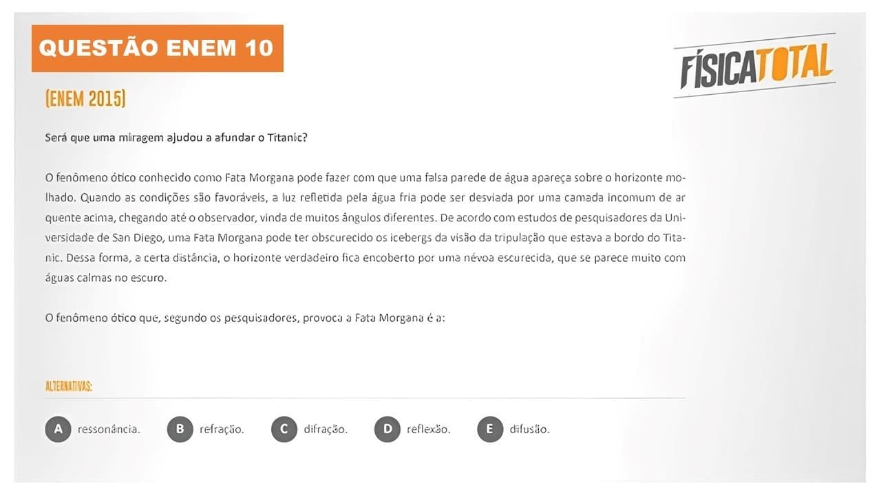 Thumbnail: Lista ENEM Questão 10 Refração da Luz | Fata Morgana