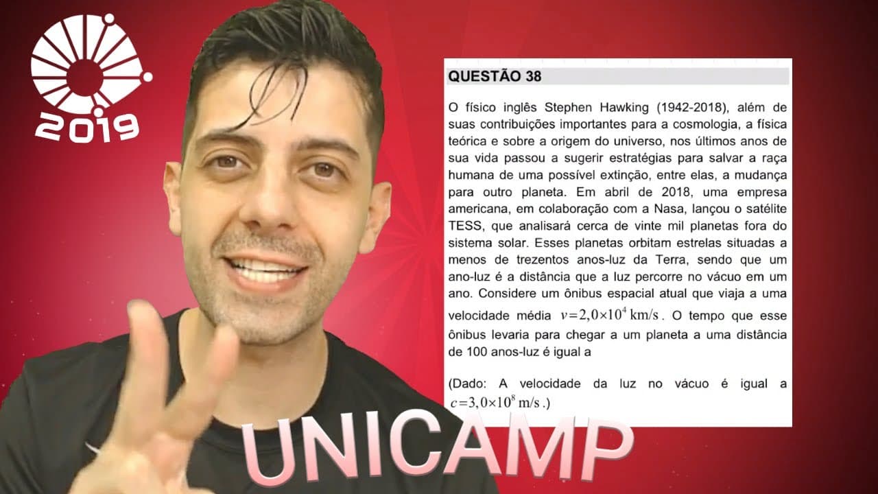 Thumbnail: UNICAMP 2019 - Q38 Fis - O físico inglês Stephen Hawking (1942-2018), além de