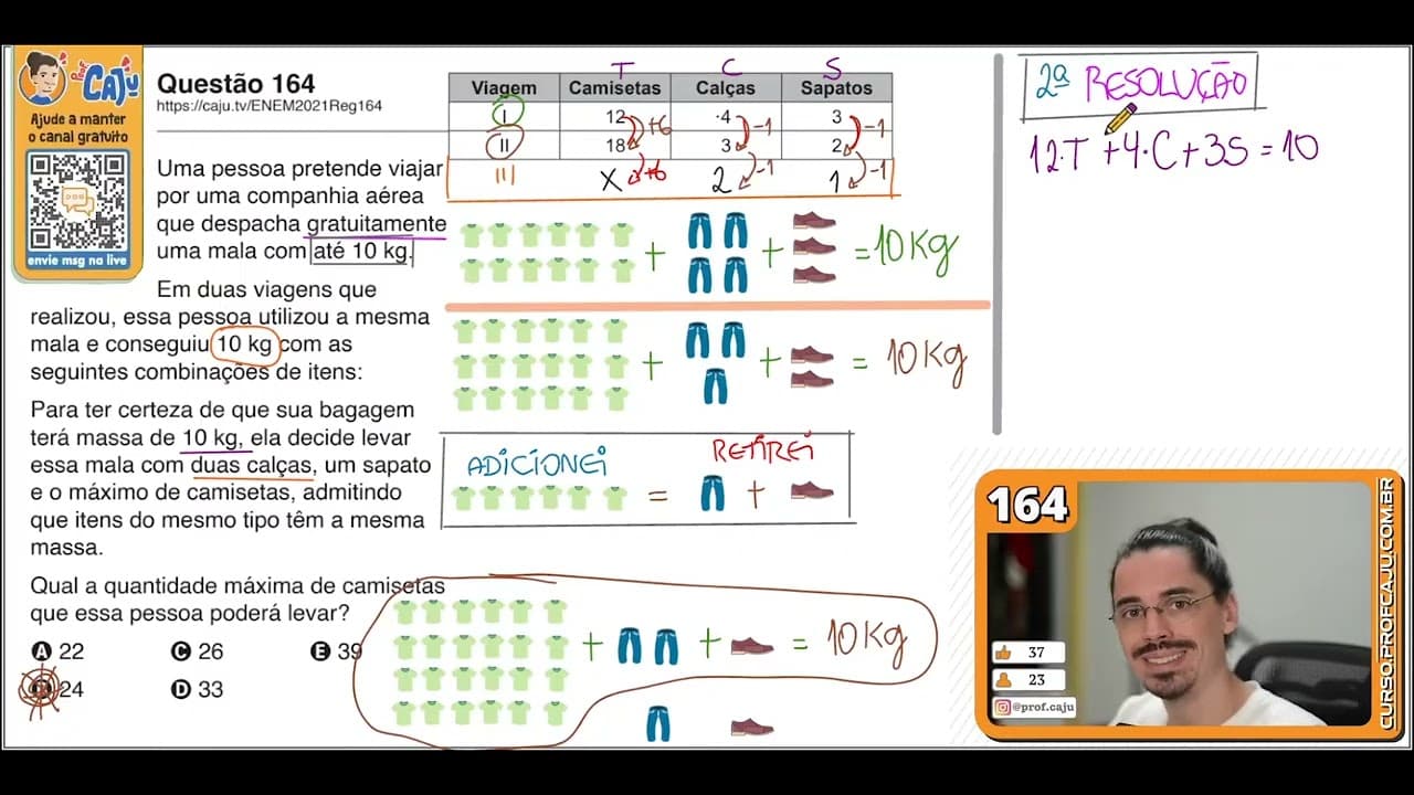 Thumbnail: [ENEM 2021] 164 📘 ÁLGEBRA Uma pessoa pretende viajar por uma companhia aérea que despacha