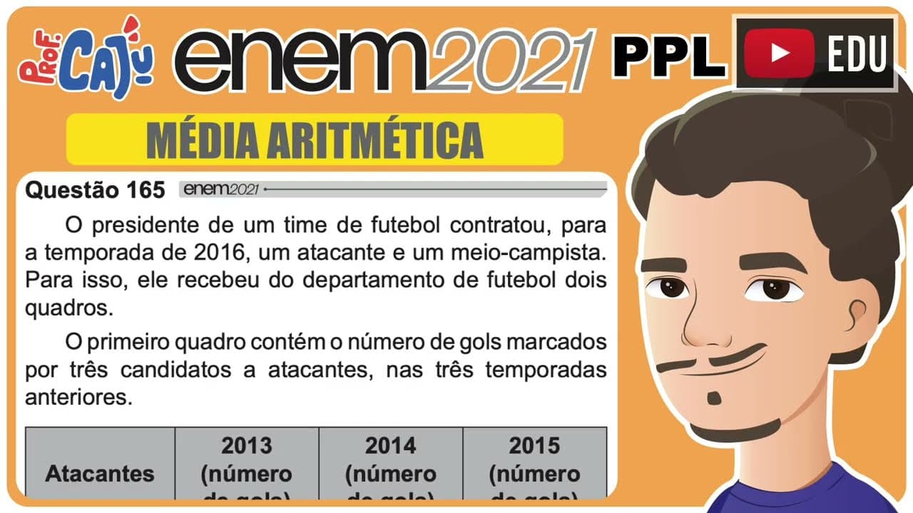 Thumbnail: [ENEM 2021 PPL] 165 📘 MÉDIA ARITMÉTICA O presidente de um time de futebol contratou, para a