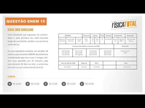 Thumbnail da aula: Lista ENEM Questão 15 Conta de Energia Elétrica | Chapinha
