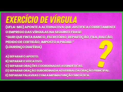 Thumbnail da aula: EXERCÍCIO RESOLVIDO DE VÍRGULA - Profa. Pamba