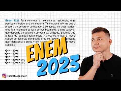 Thumbnail da aula: ENEM 2023 - MATEMÁTICA - Para concretar a laje de sua residência, uma pessoa contratou uma construto
