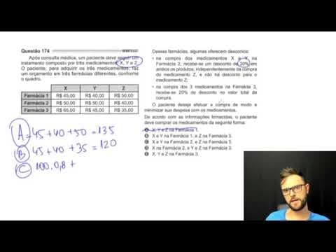 Thumbnail da aula: 174 - Azul - Enem 2021 - Após consulta médica, um paciente deve seguir um tratamento composto por...