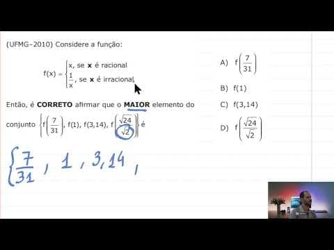 Thumbnail da aula: FUNÇÕES UFMG Considere A FUNÇÃO x SE x é RACIONAL 1/x SE x é IRRACIONAL