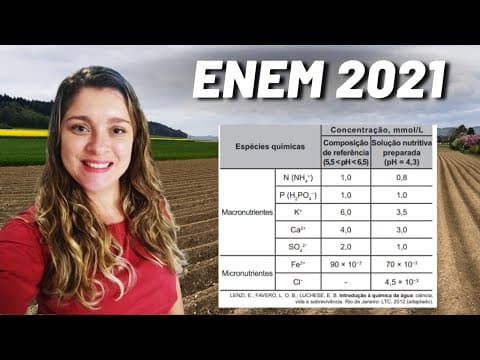 Thumbnail da aula: Enem 2021 | Química inorgânica, pH | " No cultivo por hidroponia, são utilizadas soluções nutritivas