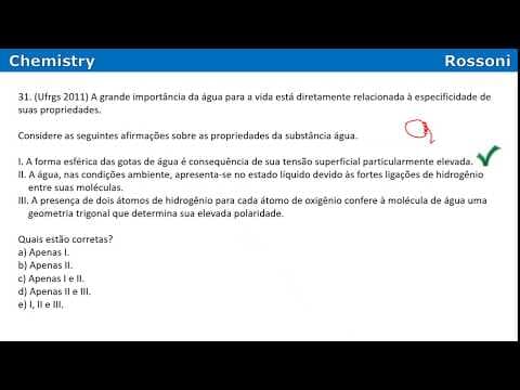 Thumbnail da aula: UFRGS 2011 Q31 - Água e suas propriedades