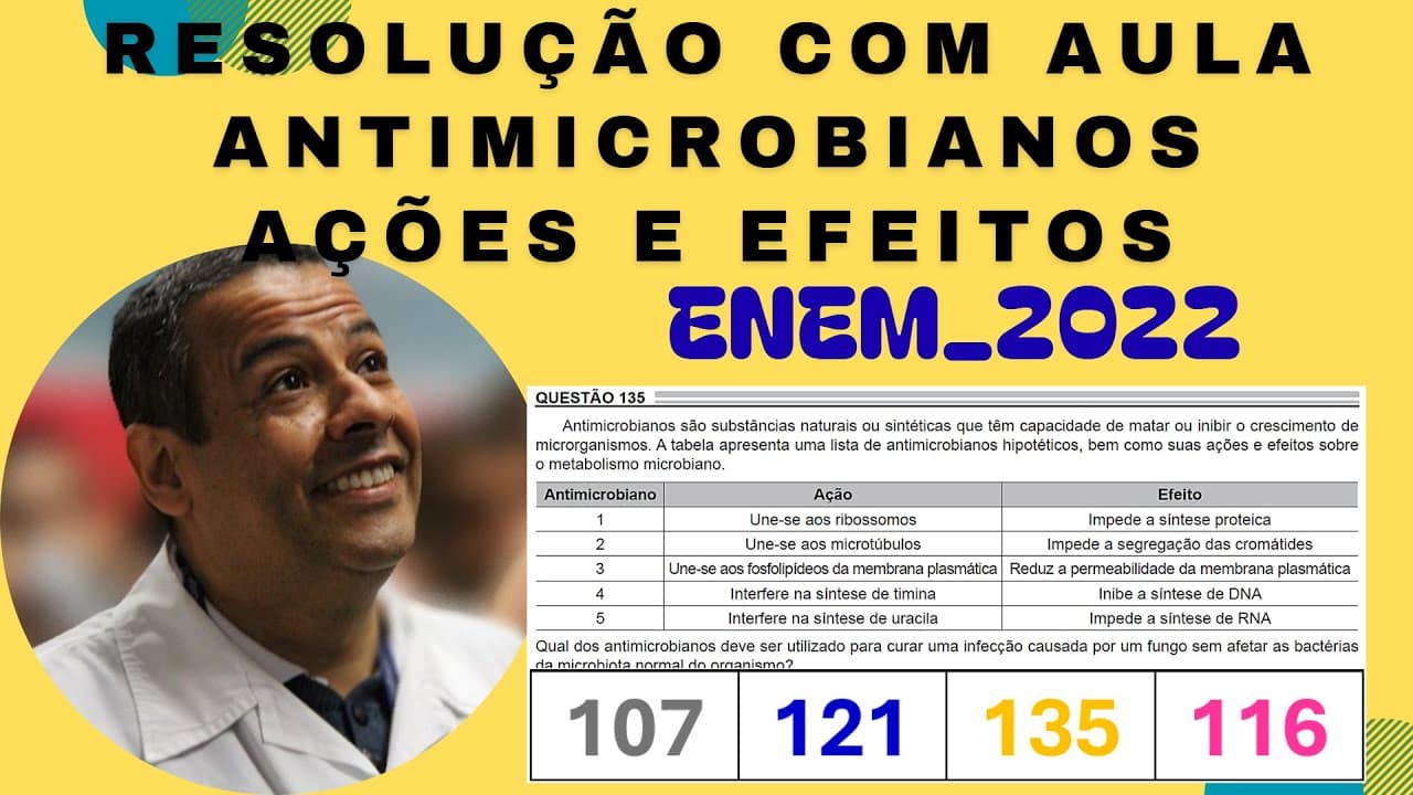 Thumbnail: ENEM 2022 Q.135_AMARELO_Antimicrobianos são substâncias naturais ou sintéticas que têm capacidade de