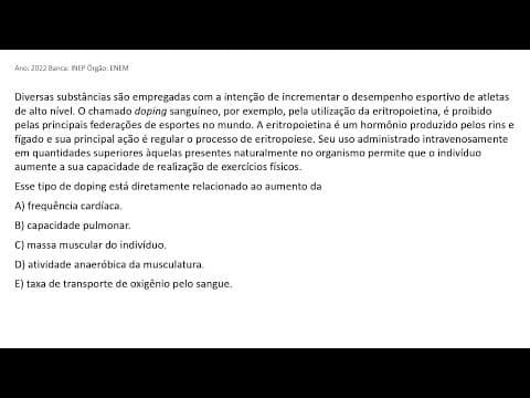 Thumbnail da aula: ENEM 2022 - Diversas substâncias são empregadas com a intenção de incrementar o desempenho...