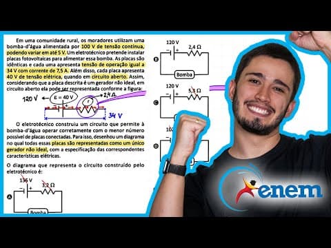 Thumbnail da aula: ENEM 2025 - Em uma comunidade rural, os moradores utilizam uma bomba d'água alimentada por 100 V de