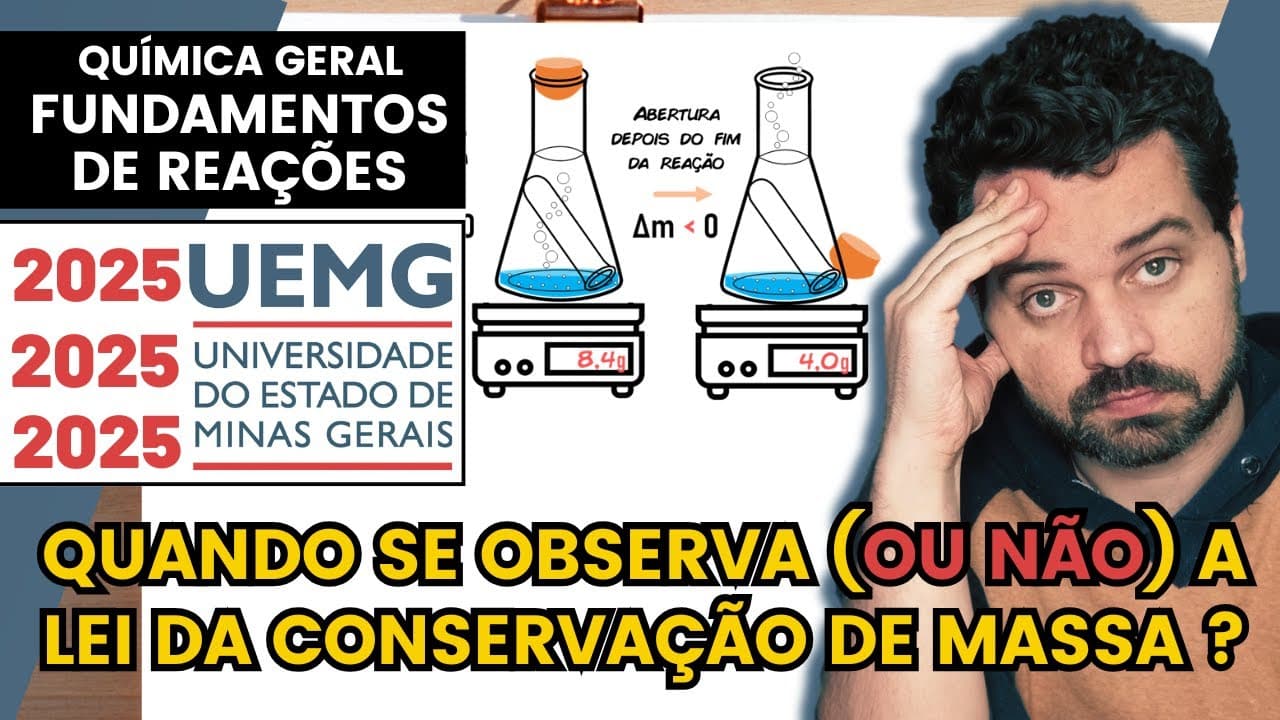 Thumbnail: ✏️ UEMG 2025 | Em uma reação de decomposição do clorato de potássio, (KClO3) aquecido, a equação