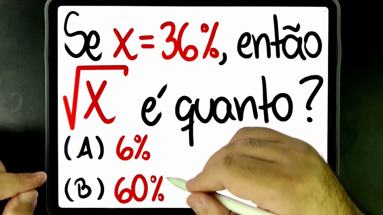 Thumbnail: đ„ RAIZ QUADRADA DE PORCENTAGEM COMO VOCĂ NUNCA VIU ANTES! đ± VocĂȘ consegue resolver?