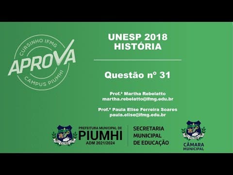 Thumbnail da aula: Questão 31: UNESP 2018 | História