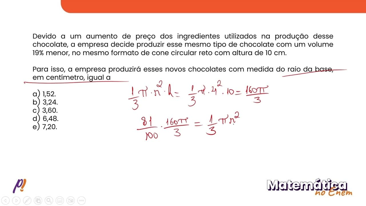 Thumbnail: ENEM 2022 - GEOMETRIA ESPACIAL | Uma empresa produz e vende um tipo de chocolate, maciço...
