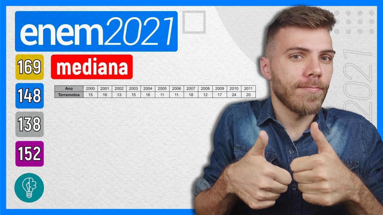 Thumbnail: 🛑148 Enem 2021 - MEDIANA - O quadro apresenta o número de terremotos de magnitude maior ou igual a 7