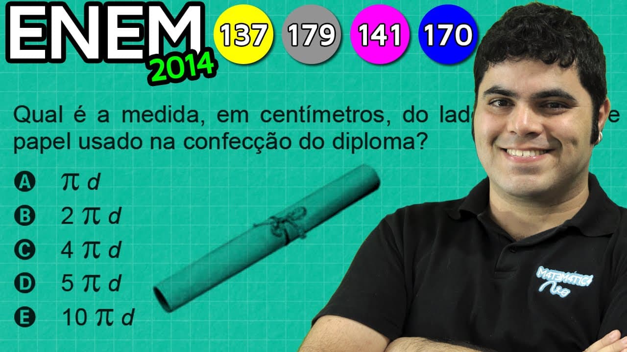 Thumbnail: ENEM 2014 Matemática #35 - Perímetro da Folha do Cilindro (questão com pegadinha)