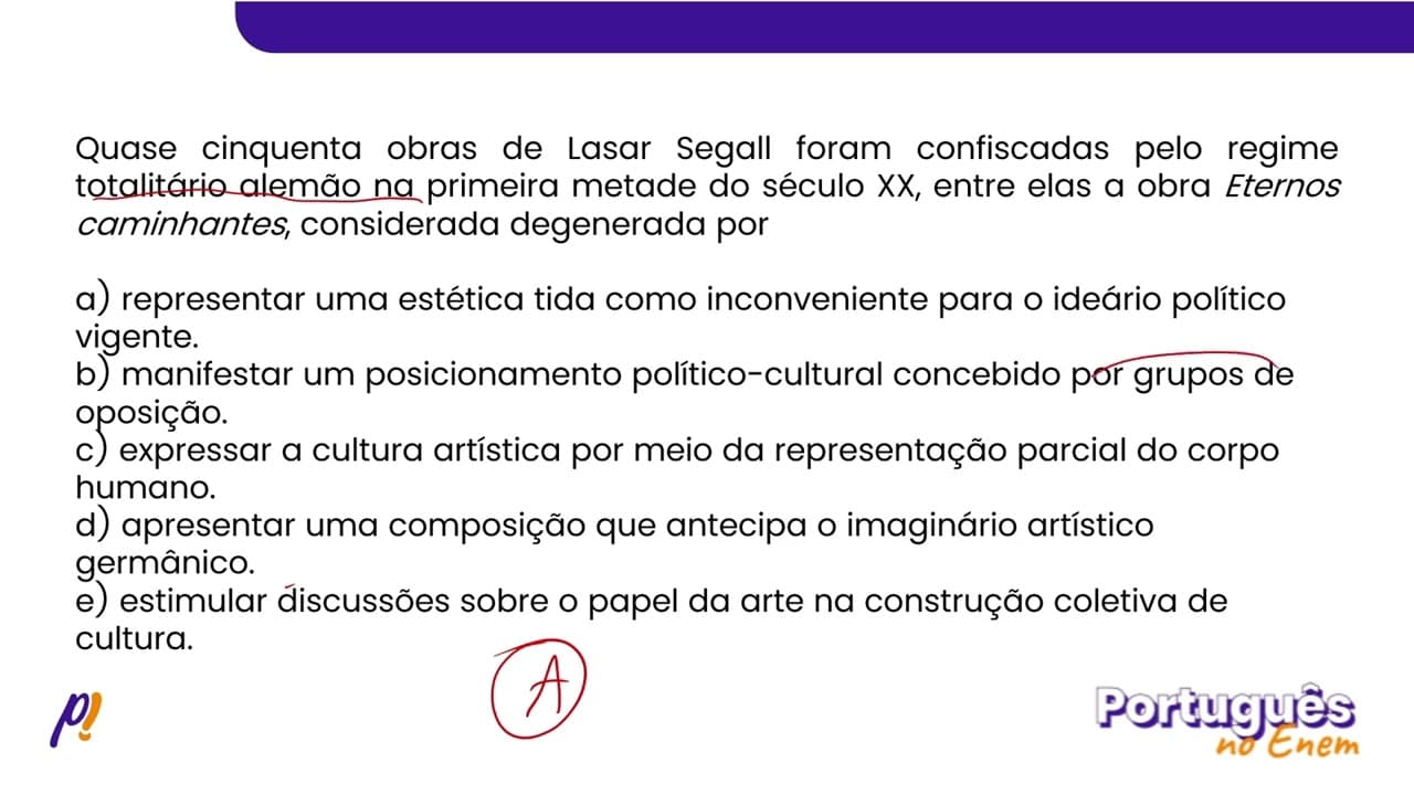 Thumbnail: ENEM 2023 - ESTUDOS DO SENTIDO | Quase cinquenta obras de Lasar Segall foram confiscadas...