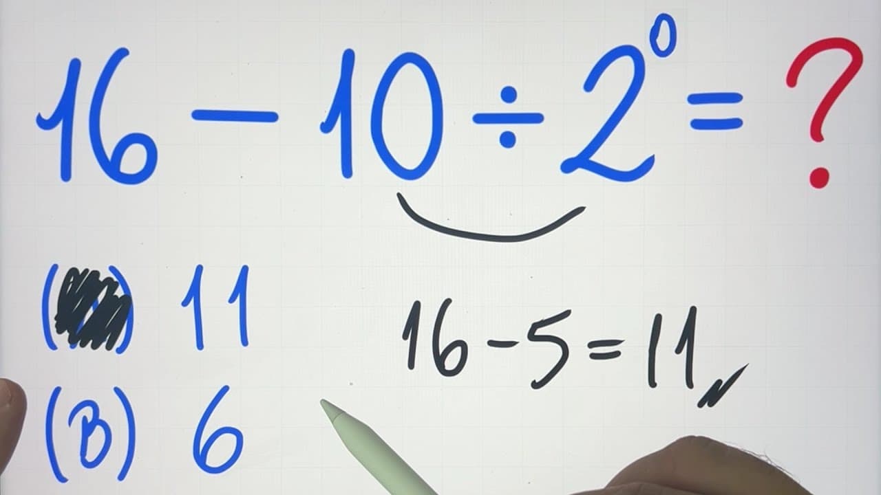Thumbnail: 🤯 MATEMÁTICA BÁSICA DESBUGADA - 16-10÷2⁰ = ??? Muita gente ainda erra essa Expressão Numérica!