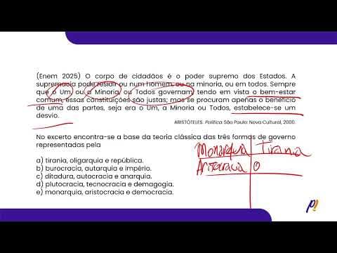 Thumbnail da aula: ENEM 2025 | O corpo de cidadãos é o poder supremo dos Estados. A supremacia pode residir...