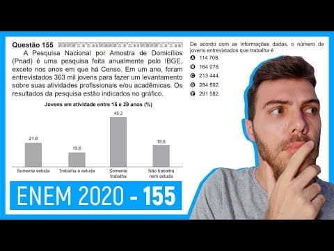 Thumbnail da aula: 🛑Questão 155 Enem 2020 - Resolução Passo a Passo - A Pesquisa Nacional por Amostra de Domicí..