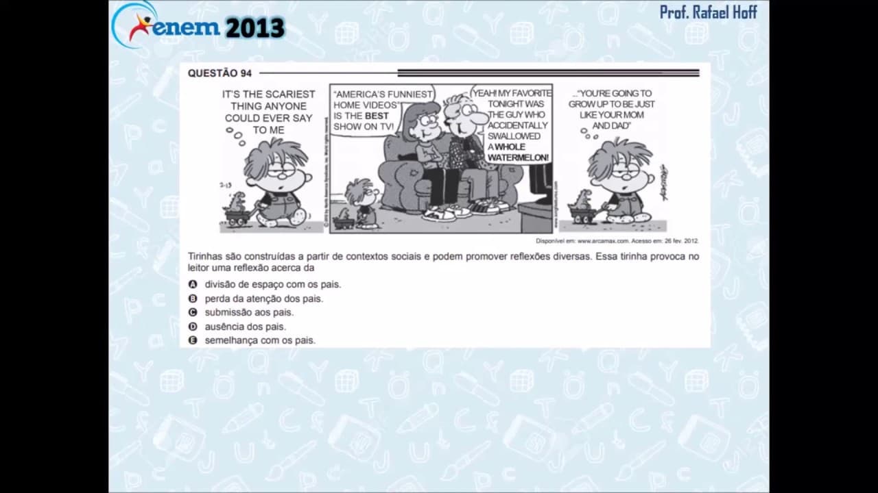 Thumbnail: Inglês Enem 2013 PPL: compreensão de tirinha (reflexão).