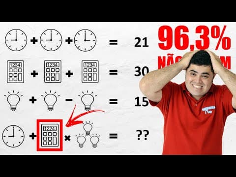 Thumbnail da aula: 🤯 96,3% NÃO SABEM CALCULAR o Desafio do Relógio 🕘, da Calculadora 🧮 e das Lâmpadas 💡 Você Consegue?