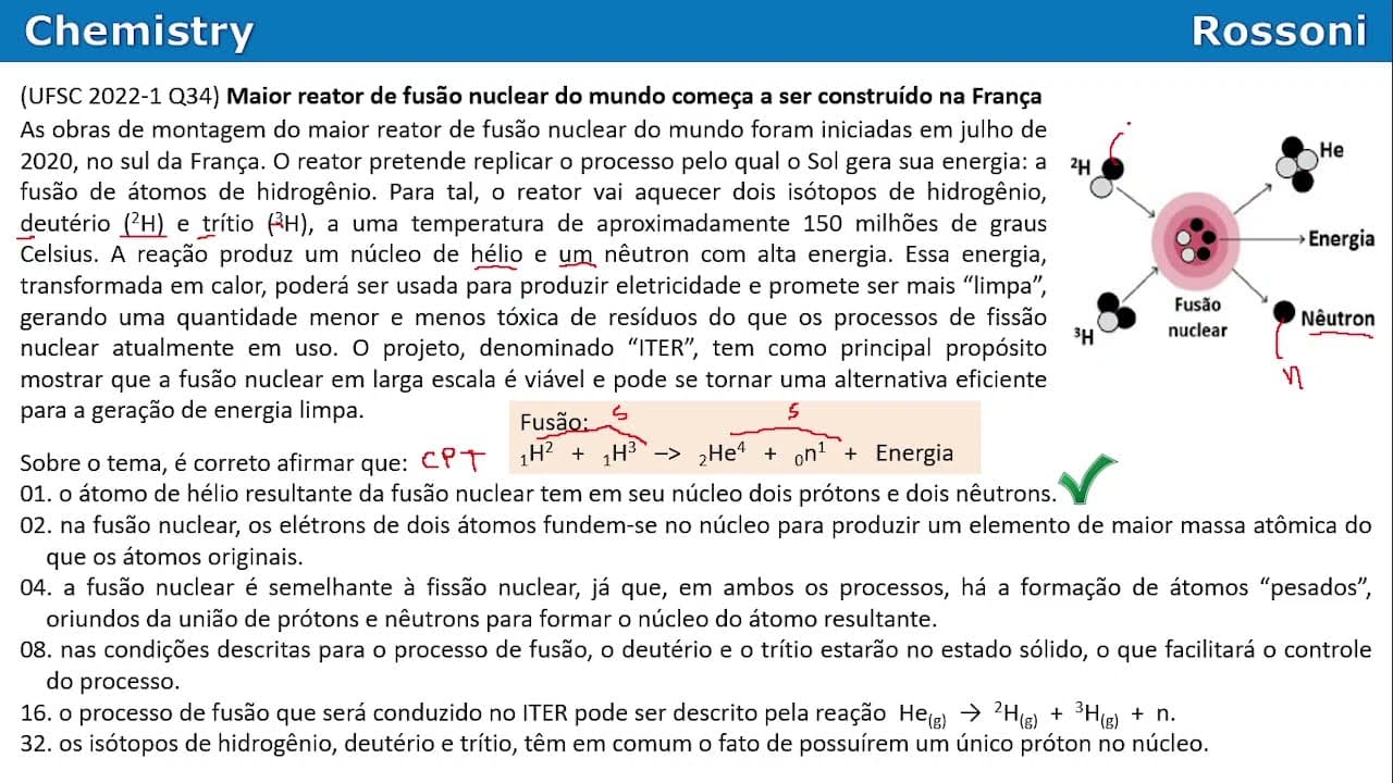 Thumbnail: UFSC 2022 verão - Questão 34 - Fusão nuclear na França