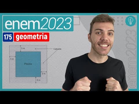 Thumbnail da aula: ENEM 2023 - Na planta baixa de um clube, a piscina é representada por um quadrado cuja - GEOMETRIA