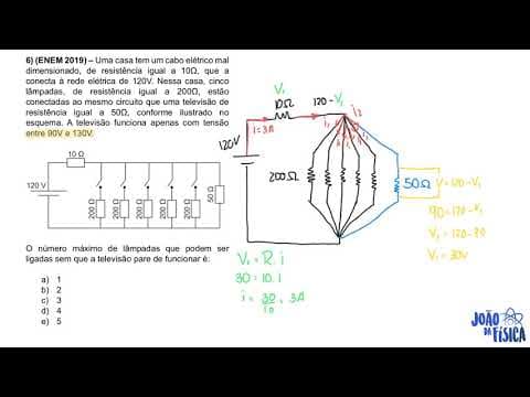 Thumbnail da aula: ENEM 2019 - Circuitos - Uma casa tem um cabo elétrico mal dimensionado, de resistência igual a 10Ω