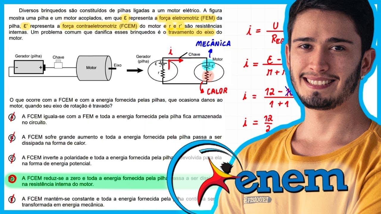 Thumbnail: ENEM 2020 Digital - Diversos brinquedos são constituídos de pilhas ligadas a um motor elétrico. A fi