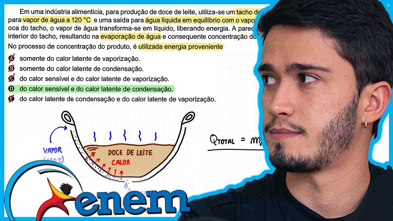 Thumbnail: ENEM 2023 - Em uma indústria alimentícia, para produção de doce de leite, utiliza-se um tacho de par