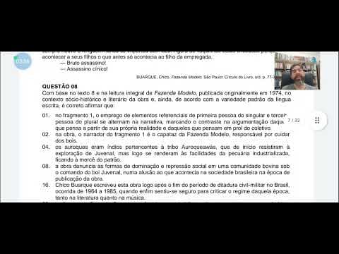 Thumbnail da aula: Prova comentada Vestibular UFSC 2023 Língua Portuguesa e Literatura Questão 08 - Fazenda Modelo