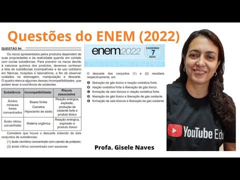 Thumbnail da aula: Correção de química ENEM 2022 - 94 - Os riscos apresentados pelos produtos dependem ...