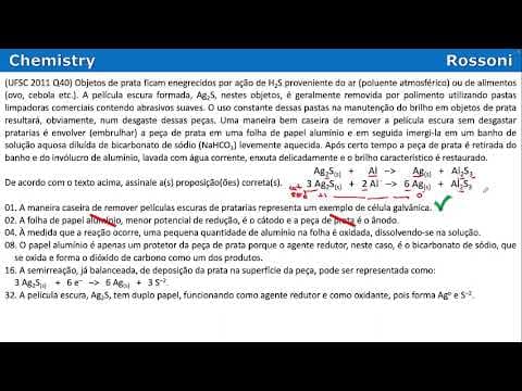 Thumbnail da aula: UFSC 2011 Questão 40 - Eletroquímica e simples troca - Pilha - Limpar objetos de prata com alumínio