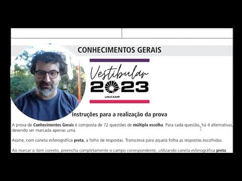 Thumbnail da aula: Correção e Comentários - Unicamp 2023 - 1ª Fase.