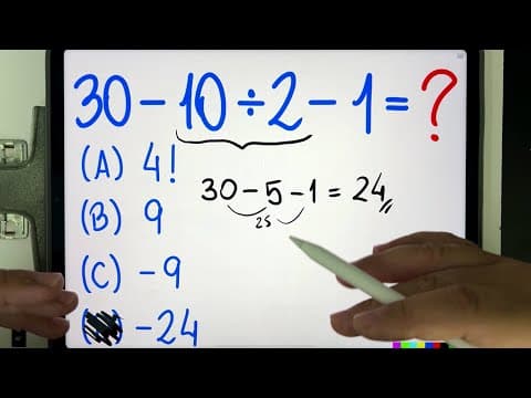 Thumbnail da aula: 😱 83,7% ERRAM 30-10÷2-1 = ??? Expressão Numérica que TODO MUNDO ERRA! Você consegue resolver?